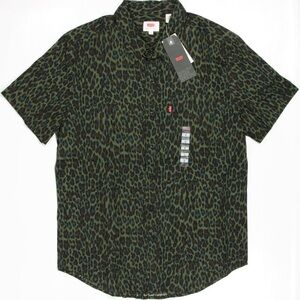 Levi's Green Casual Button Down Shirt with Leopard Print